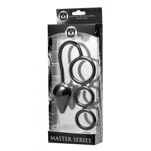Master Series Triple Threat Siliconen Cockring Met Buttplug